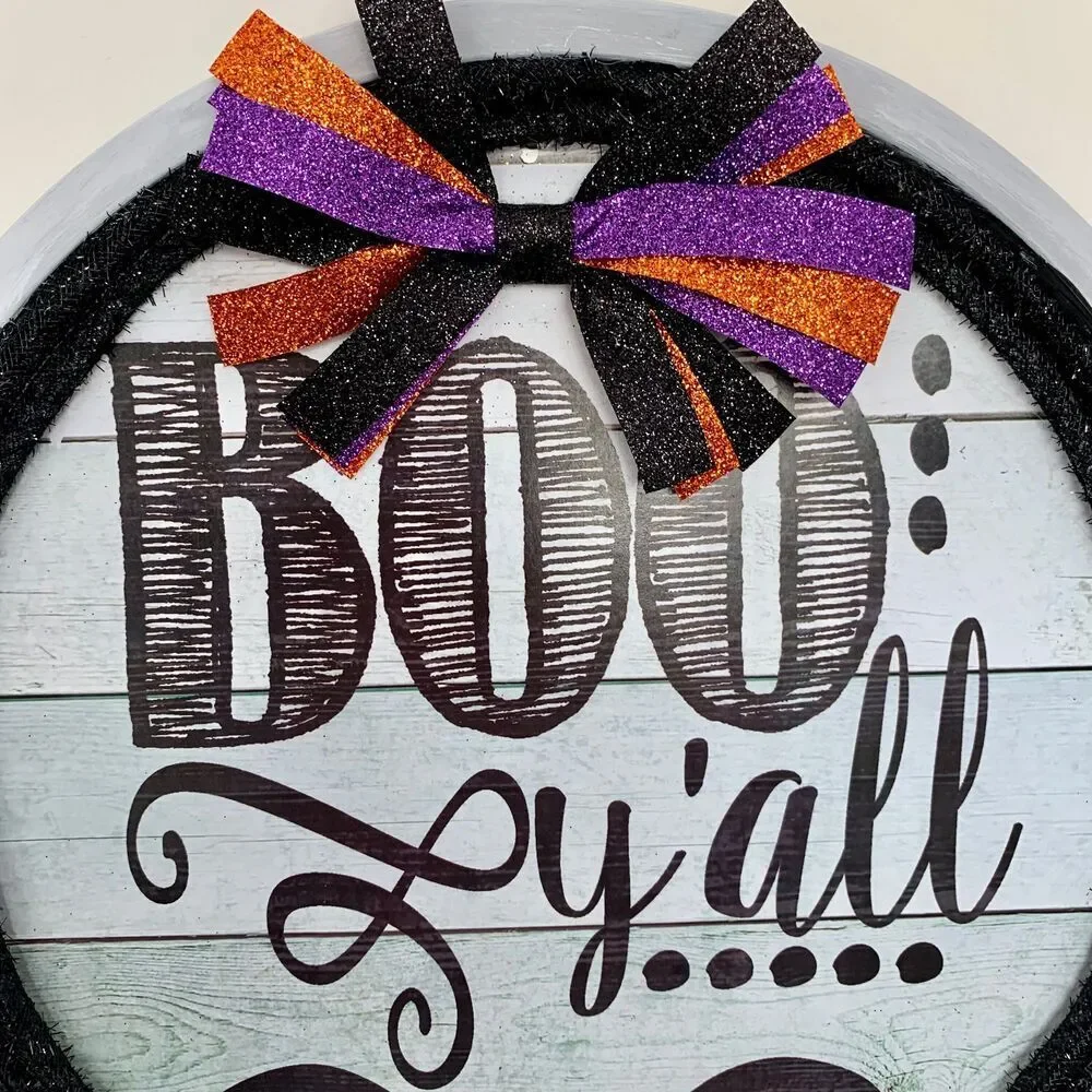 Halloween Boo Yall Door Hanger: Bat & Glitter Ribbon Decor